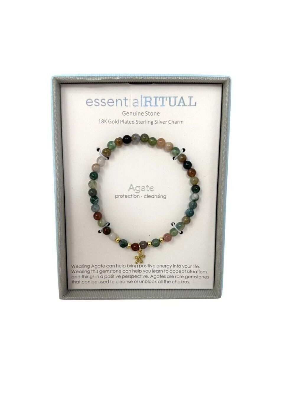 Essential Ritual Agate Bracelet Genuine Stone 18K Gold Plated Sterling Charm